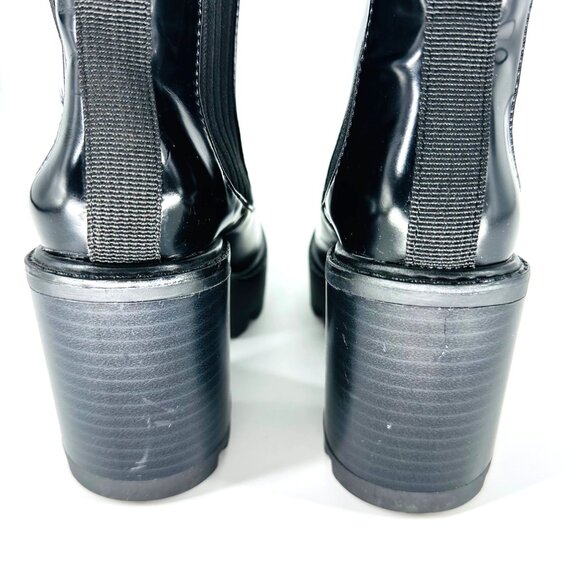 Zara Womens Black Glossy Leather Chunky Heel Chelsea Ankle Boots Size 36 EU - Picture 6 of 11